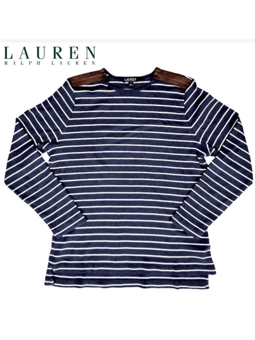 LAUREN Ralph Lauren Navy Striped Long Sleeve Top IX.